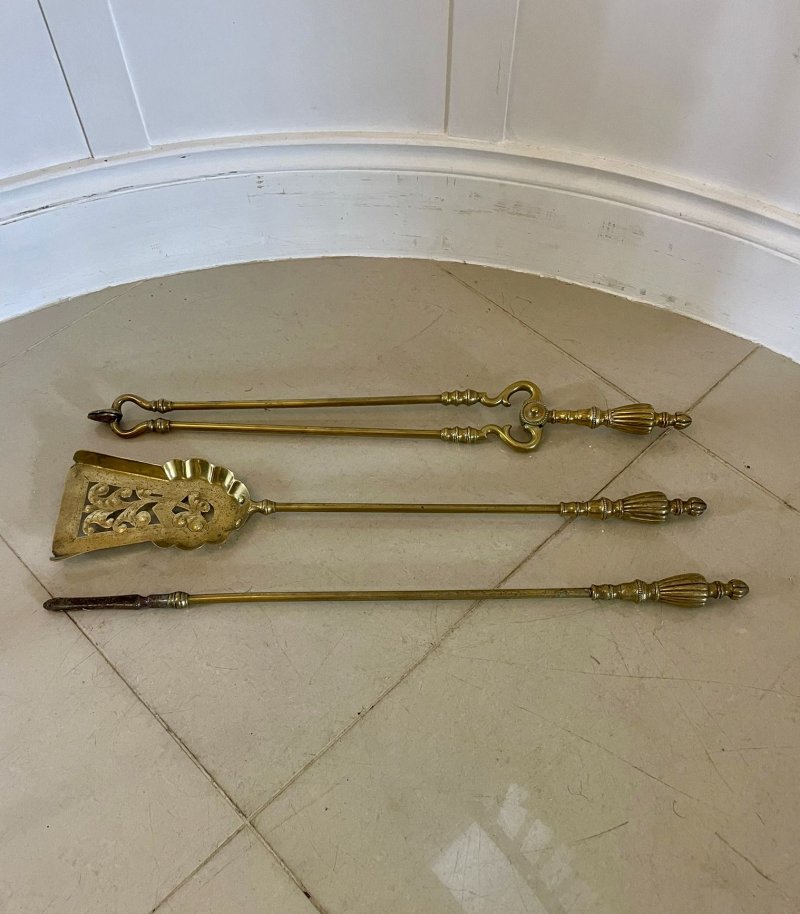 Set of Antique Victorian Quality Brass Fire Irons